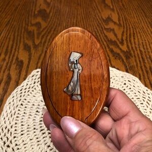Vintage Wooden Mirror Compact Handmade